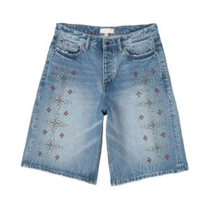 Shorts en jean pour hommes de qualité supérieure, coupe classique, avec logo, design vintage délavé et strass, vente en gros - Product Image 1