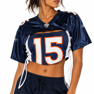 Maillot de football américain court à lacets pour femme, personnalisable avec numéro en maille, style streetwear, haut de sport, production OEM sur mesure - Product Image 5