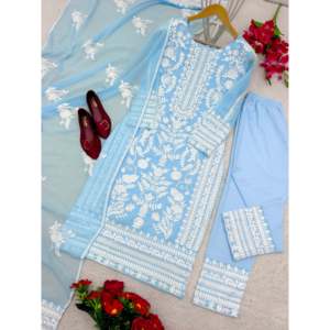 Ensemble de vêtements de soirée pour femmes de créateur avec haut brodé Sarara Dupatta - Product Image 1