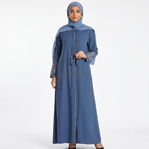 Luxury Blue Muslim Abaya Dress for Women Embroidered Modest Maxi <b>Kaftan</b> Islamic Dubai Style Wholesale - Product Image 2