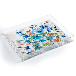 Plateau de service classique en acrylique à motif bleu imprimé, plateau de service et de rangement de qualité alimentaire, plateau décoratif pour la maison et le jardin - Product Image 3