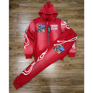 Ensemble de jogging tendance brodé et sérigraphié, 100 % coton éponge, délavé à la pierre, effet soleil, qualité supérieure - Product Image 1