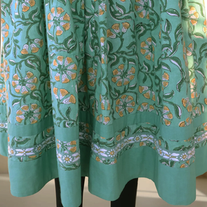 Vestido largo maxi de algodón verde marino con estampado a mano, bordado floral, elegante, de manga larga, estilo étnico indio, con vuelo. - Product Image 6