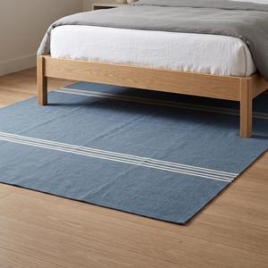 Tapis Kilim Classique en Laine Tissé à la Main, Bleu Ardoise, Bordure Unie Ivoire, Design Moderne, Antidérapant, Poil Moyen - Product Image 4