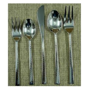 Ensemble de couverts traditionnels élégants en acier inoxydable, manche au design martelé, polissage miroir, couverts de table, ustensiles de cuisine en métal, hôtel - Product Image 1