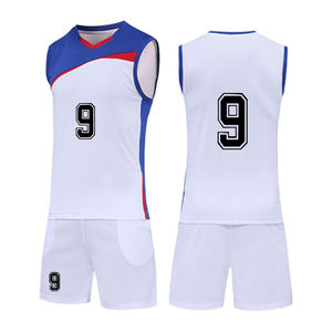 Ensemble de maillots de volley-ball unisexe blanc bleu rouge sans manches col en V séchage rapide évacuation de l'humidité impression sublimée numéro 9 adulte - Product Image 1