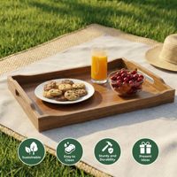 Premium natuurlijke acacia houten serveerschaal met verhoogde rand, multifunctionele schaal voor het presenteren van eten voor restaurant, hotel en thuis.