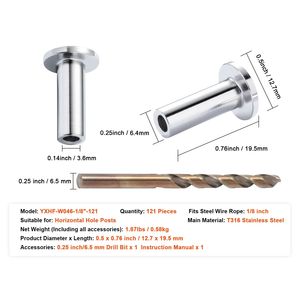 Confezione da 121 Pezzi di Guaine Protettive in Acciaio Inossidabile T316 di Grado Marino per Cavi da 1/8 di Pollice, per Ringhiere e Balaustre Fai-da-Te - Product Image 4