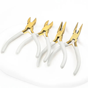 4 Pcs Premium Gold Plated Jewelry Making <b>Pliers</b> <b>Set</b> Precision Wire Cutter Round Nose Tools with White Comfort Handles - Product Image 1