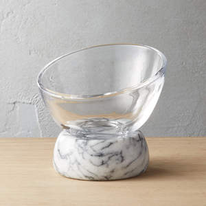Modern Glass Serving Bowl with <b>Marble</b> Base Luxury Decorative Fruit Salad Bowl for <b>Dining</b> <b>Table</b> Decor - Product Image 2
