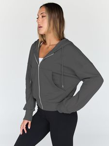 Veste de survêtement courte personnalisée pour femme, entièrement zippée, en coton French Terry, style athlétique streetwear, OEM ODM, vente en gros - Product Image 2