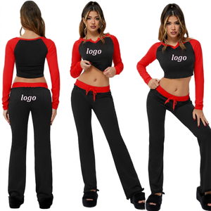 Conjunto de Dos Piezas para Mujer, Top Corto con Cuello en V y Mangas Raglán, Pantalones Jogger, Verde Neón/Negro, Manga Larga, Ajuste Ceñido, Spandex/Algodón, Casual, Verano - Product Image 4