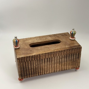 Caja de Servilletas de Madera de Diseño Moderno Hecha a Mano de Lujo con Asa y Patas con Cuentas, Precio de Fábrica, Porta Papel Tisú, Decoración de Mesa - Product Image 1