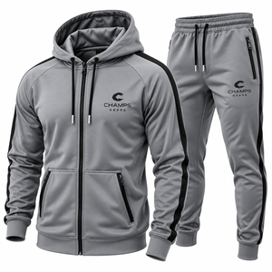 CHAMPS Men's Winter Sublimation Hooded Tracksuit Full <b>Zip</b> Jacket <b>Jogger</b> Set Sporty Athletic Wear Solid Color Breathable - Product Image 5