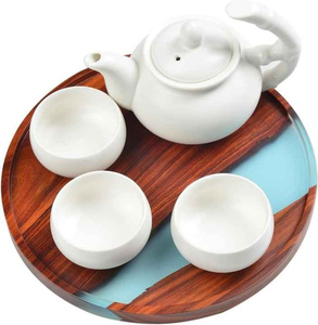 Plateau de service rustique en résine époxy et bois, fait main, pour charcuterie, petit-déjeuner et présentation de table, sûr à utiliser - Product Image 1