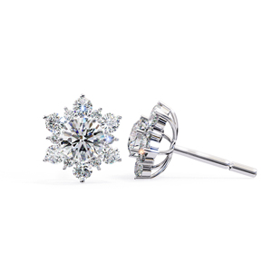 Pendientes de Moissanita con Corte Redondo en Forma de Flor, 3.85 mm en el Centro con Piedras Laterales de 1.7 y 1 mm, Pendientes de Moissanita en Oro Sólido de 10K - Product Image 5