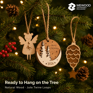 Ornements de Noël en bois personnalisés WEWOOD 2026 Modèle ZX-KD014 Style classique écologique Décorations de sapin de Noël découpées au laser - Product Image 1