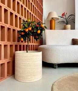 Jardinière en marbre travertin artisanal, pot à plantes en pierre naturelle, pot à fleurs décoratif d'intérieur, décoration de jardin à domicile - Product Image 1