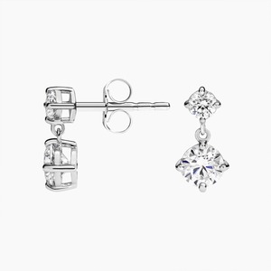 18K White Gold Classic Two Stone Round Diamond Drop <b>Earrings</b> IGI Certified Lab Grown Wedding Luxury Fine Jewelry - Product Image 2