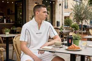 Conjunto Deportivo Ligero 2 en 1 para Hombre, Blanco, con Media Cremallera, Manga Corta, Anti-Pilling, con Línea Negra, de Secado Rápido, para Verano - Product Image 5