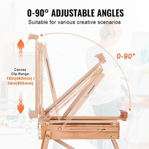 Chevalet pliable en bois de hêtre français 34 pouces avec support pour toile, palette et sangle réglable en hauteur et en angle pour la peinture sur toile - Product Image 5