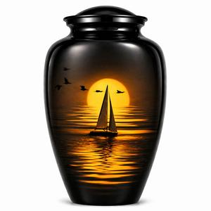 Beautiful Nature Blue Ocean white Boat Sticker with Enamel Memorial Cremation Urn for Adults Human Funeral Ashes - Product Image 4