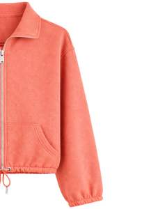 Sudadera corta de forro polar verde lima con cremallera completa para mujer, cuello polo, bolsillos delanteros, dobladillo con cordón ajustable, estilo casual y cálido para la calle - Product Image 3