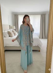 Conjunto de Salwar Kameez de 3 Piezas en Faux Georgette para Mujer, con Bordado Floral, Top Shrug y Pantalones Palazzo, para Bodas y Fiestas - Product Image 2