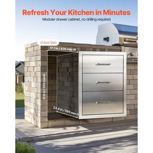 Mobiletto Modulare in Acciaio Inossidabile per Cucina Esterna 46x60x60 cm con Maniglie a Triplo Accesso per BBQ - Product Image 5