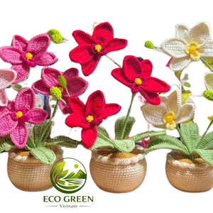 Plante en pot fleurie au crochet faite à la main, décoration mignonne en fil tricoté pour la maison, le bureau, les mariages, les anniversaires, la fête des mères, vente en gros - Product Image 4