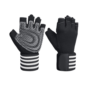 Gants de sport demi-doigts noirs avec bordure rose en néoprène, sangle de poignet réglable, unisexe, pour fitness et musculation - Product Image 4