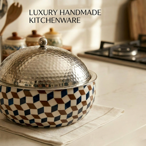 Luxury Resin Inlay Wooden Serving Casserole | Stainless Steel Hotpot Food Warmer | Handmade Kitchen Cookware <b>Set</b> Gulf Qatar - Product Image 4