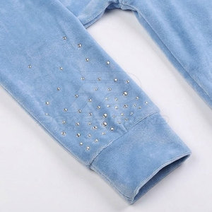 Conjunto de Sudadera Corta de Manga Larga y Pantalones Largos de Terciopelo con Pedrería para Mujer, Ideal para Uso Diario - Product Image 6