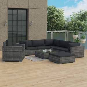 Juego de 8 Muebles de Jardín Modulares Grandes de Ratán Sintético Gris para Patio - Product Image 1