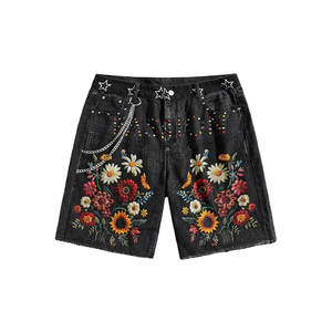 Pantalones Cortos de Mezclilla para Hombre de Alta Calidad, Transpirables, Estilo Urbano, para Entrenamiento, Running, Ropa de Verano con Pedrería - Product Image 2