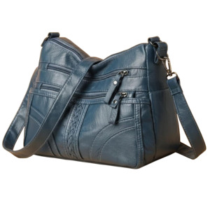 Sac bandoulière en cuir véritable pour femme, avec panneaux unis, fermeture éclair classique, durable, pour usage quotidien toutes saisons - Product Image 6