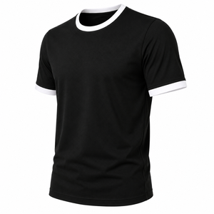 เสื้อยืดคอกลมแขนสั้นผู้ชาย ริ้งเกอร์ ตัดเย็บขอบตัดกัน ทรงเข้ารูป ผ้าคอตตอนเจอร์ซีย์ เสื้อลำลองฤดูร้อน ไม่มีแบรนด์ - Product Image 4