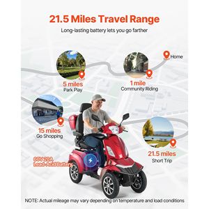 Scooter de mobilité tout-terrain robuste à 4 roues pour seniors et adultes, capacité de 227 kg, autonomie de 34,5 km, 3 vitesses, 1000 W, pour personnes à mobilité réduite - Product Image 3