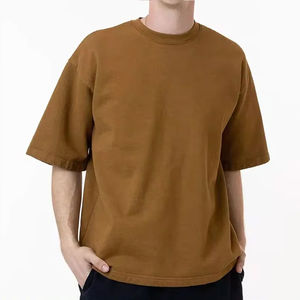 Camisetas cortas personalizadas con logotipo para hombre, de algodón grueso 100% jersey, camisetas lisas en blanco, ropa informal, tela cómoda para hombre - Product Image 2