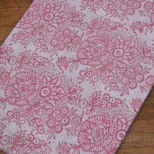 Traditional White Pink Floral Hand Block Printed Cotton <b>Fabric</b> Fine Leaf Design for Fashion Garments Home Decor - Product Image 2