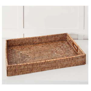 Plateau de service en rotin de qualité supérieure, multifonctionnel, avec poignée en bois de canne naturel, fait main, pour thé, café, cuisine, organisateur de table, élégant - Product Image 6