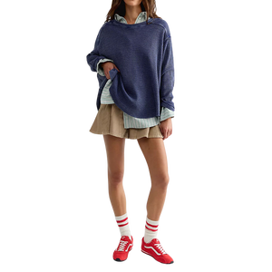 Camiseta de Manga Larga con Cuello Redondo y Logotipo Personalizado, Estilo Casual, Tejido Waffle Grueso de 210 g/m², 100% Algodón, Corte Holgado, Color Negro, para Mujer - Product Image 6