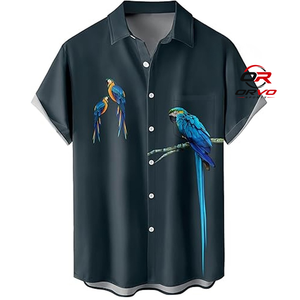 <b>Men</b> Hawaiian <b>Shirt</b> Knitted 100% Polyester Digital Printed 140g Short Sleeve Turn Collar Parrot Print Casual Summer <b>Beach</b> Wear - Product Image 5