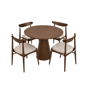 Ensemble de salle à manger rond en teck scandinave moderne, éco-responsable, fait main, de la marque ARTERRA, avec table à lattes et chaises, meubles pour la maison - Product Image 1