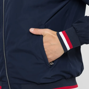 เสื้อแจ็คเก็ตบอมเบอร์สีน้ำเงินกรมท่าสำหรับผู้ชาย ผ้าโพลีเอสเตอร์สีพื้น กันลม สวมใส่สบาย ปิดด้วยซิป คอตั้ง ทรงปกติ เหมาะสำหรับใส่ในฤดูใบไม้ร่วง - Product Image 5