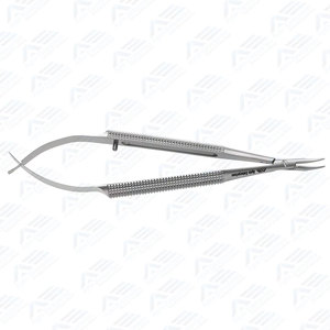 Porte-aiguilles micro Barraquer incurvé de 4,5 pouces sans verrouillage, lisse, manuel, de haute qualité, en carbure de tungstène et acier inoxydable - Product Image 3