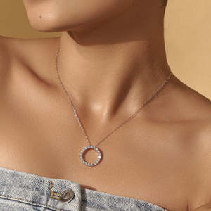 Collier pendentif cercle ouvert nouveau design clarté D-E VVS-VS avec mini diamant de laboratoire, collier pendentif en or, bijoux raffinés. - Product Image 4