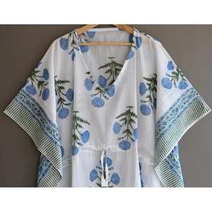 Kaftan Kimono d'été pour femme en coton à motifs imprimés, manches courtes, idéal comme tenue de plage, de détente ou robe de soirée, parfait à porter avec un maillot de bain - Product Image 3