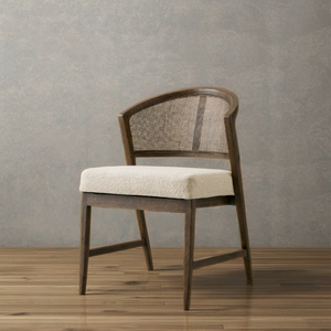 Silla de comedor con respaldo de ratán de madera de teca maciza de estilo contemporáneo con asiento cómodo para uso en la cocina del hogar o apartamento - Product Image 1