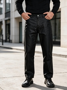 High Quality Fashion <b>Men's</b> Black <b>Faux</b> <b>Leather</b> Pants Straight Fit Casual Streetwear <b>Trousers</b> - Product Image 2